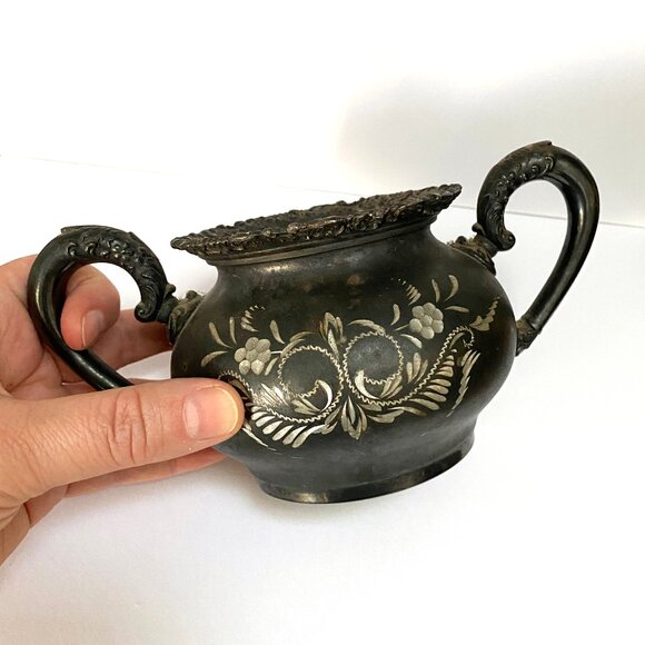 Vintage Etched Van Bergh Silver Plate Co. Rochester NY Sugar Bowl - Picture 5 of 5